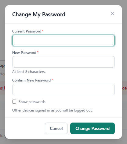 The Change My Password dialog