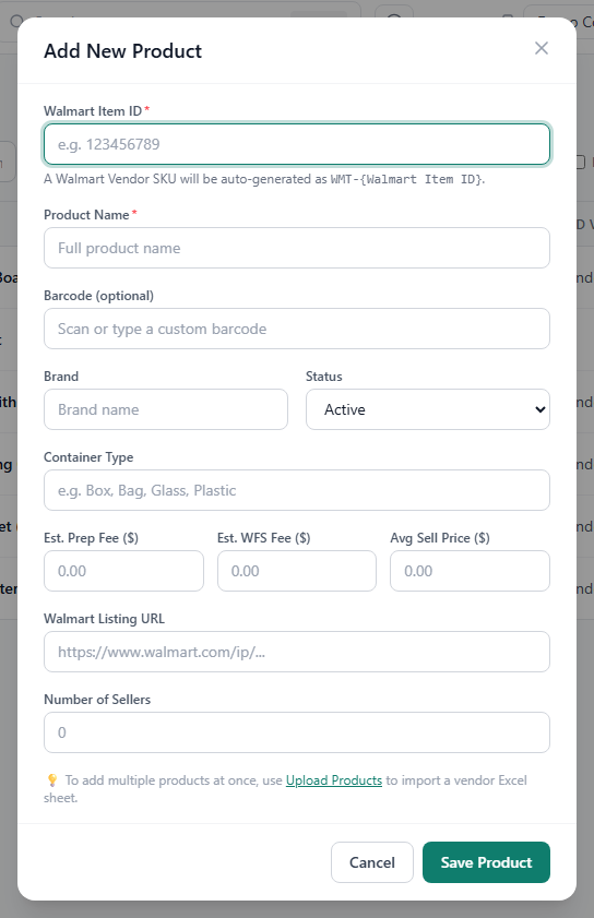 The Add New Product dialog
